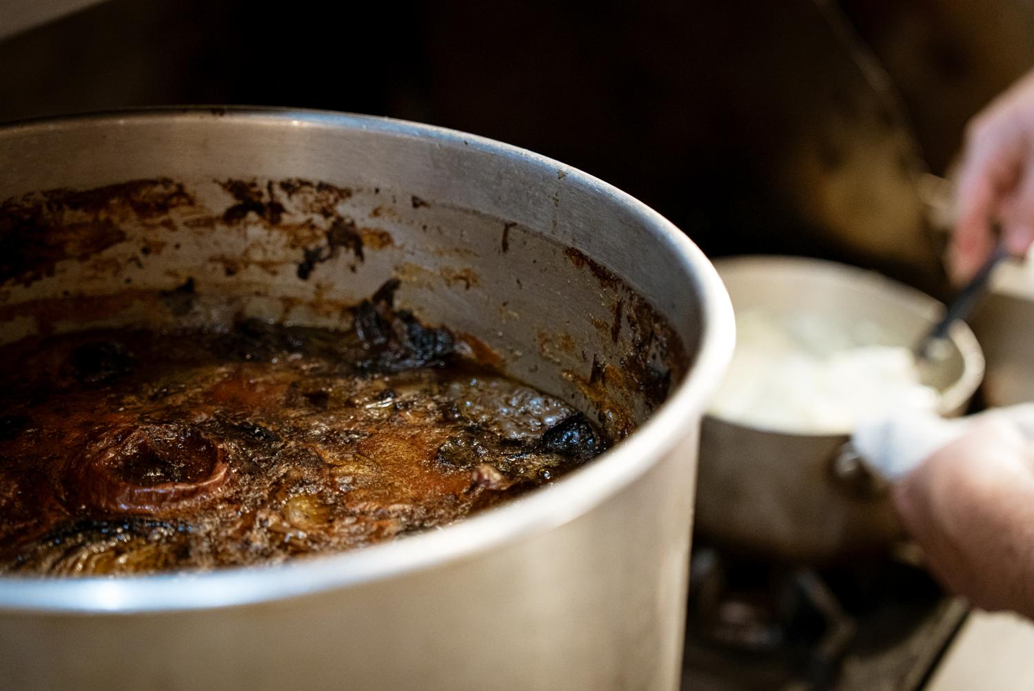Braising pot in the Hoosier Proper kitchen