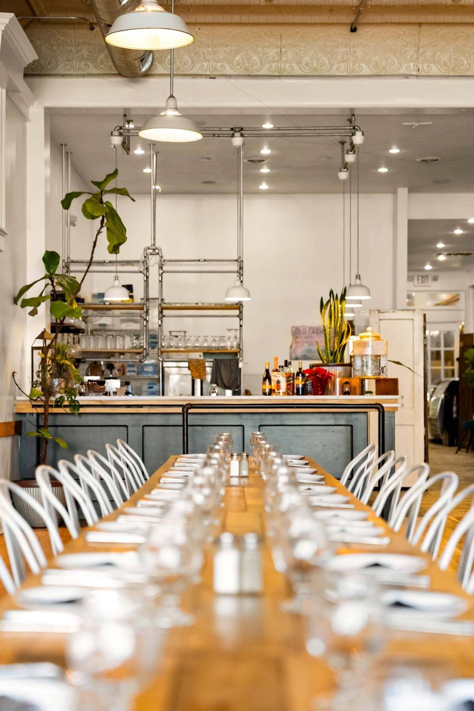 The Vic dining room with tin ceiling and open kitchen bar